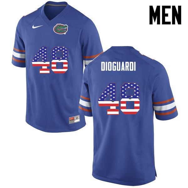 Florida Gators Men #48 Brett DioGuardi College Football USA Flag Fashion Blue
